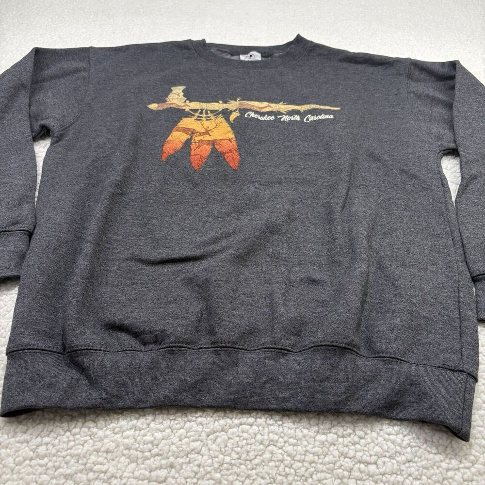 Cherokee North Carolina Graphic Sweatshirt Large Grey Prairie Mountain Native - Picture 2 of 7